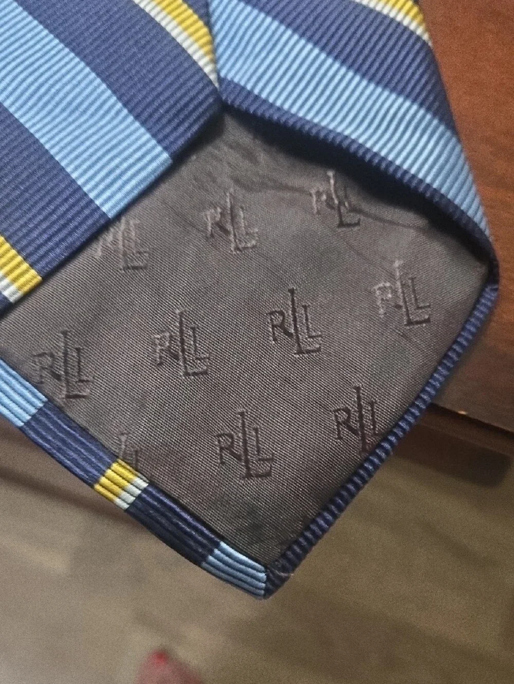 Ralph Lauren Navy, Light Blue & Yellow Diagonal Stripe Tie